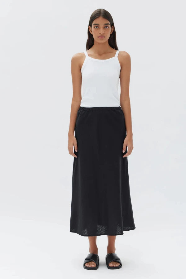 Stella Linen Bias Skirt Black