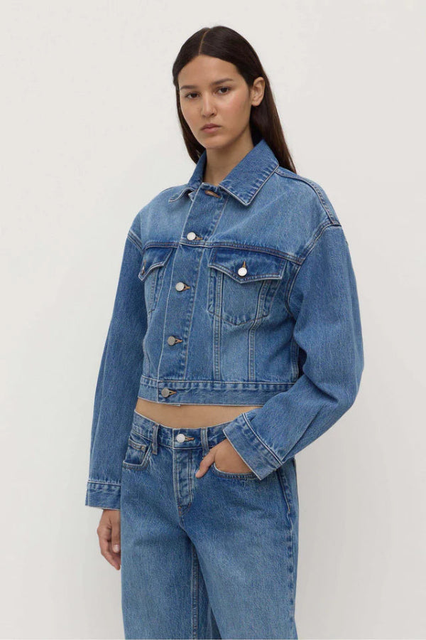 Womens Cropped Denim Jacket Classic Blue
