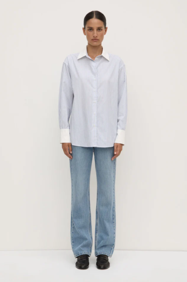 Alec Poplin Stripe Long Sleeve Shirt Blue/White Stripe