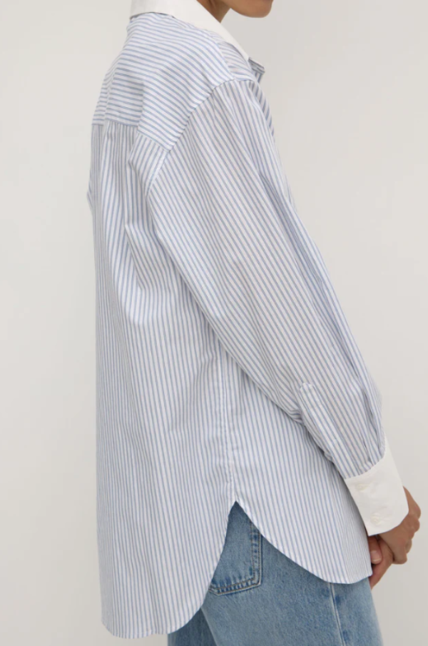 Alec Poplin Stripe Long Sleeve Shirt Blue/White Stripe