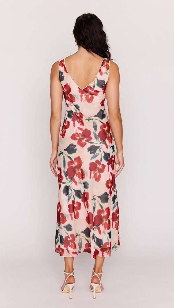 Arabella Bias Midi Dress Red Floral