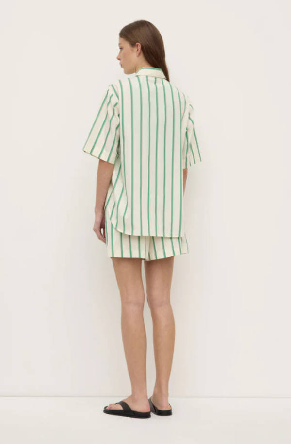 Agnes Stripe Short Sleeve Shirt Butter/Bright Green
