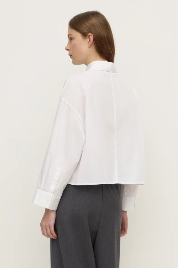Aurora Cropped Cotton Poplin Shirt White
