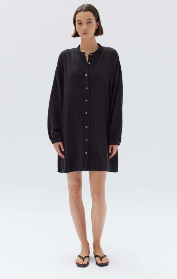 Assembly Label Luna Textured Cotton Mini Dress Black