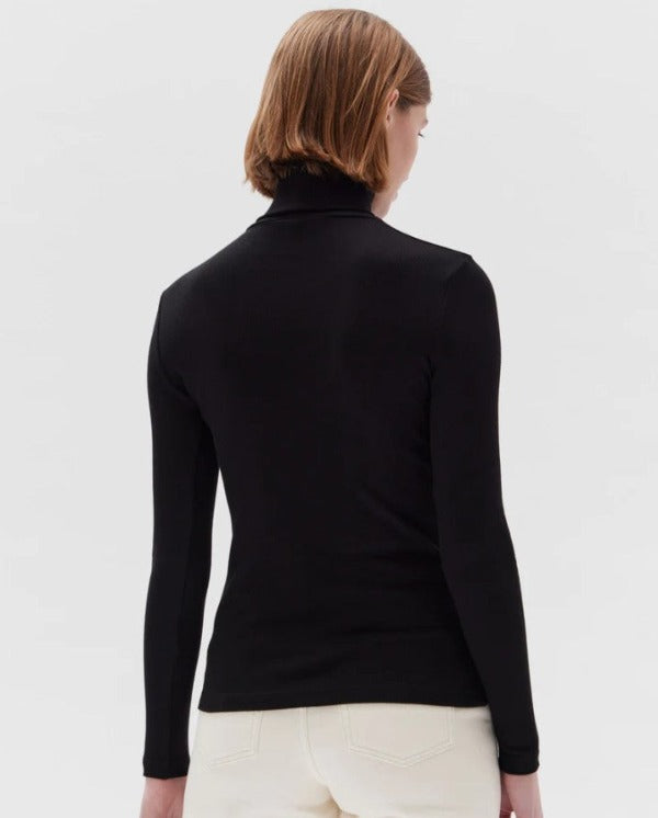 Assembly Label Rib Roll Neck Long Sleeve Tee Black