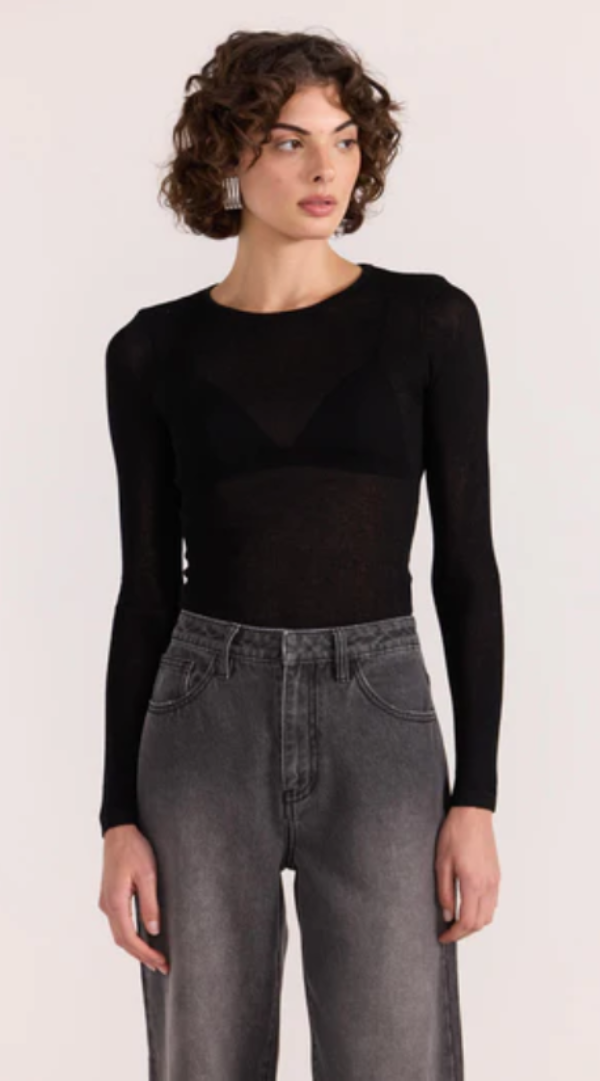 Asta Sheer Knit Top Black