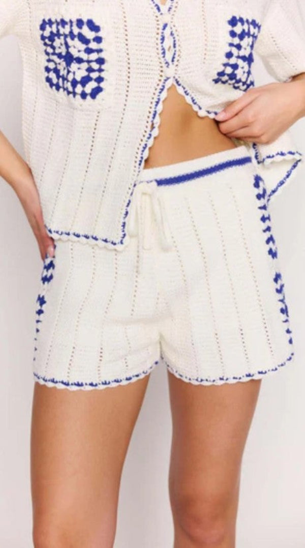 Avalon Crochet Shorts White/Blue