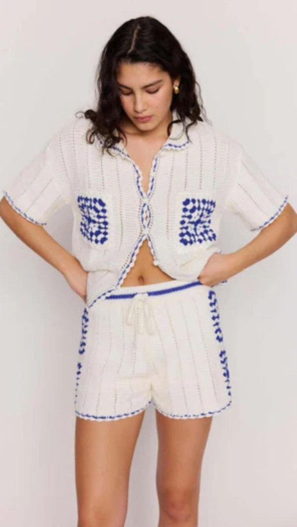 Avalon Crochet Shirt White/Blue