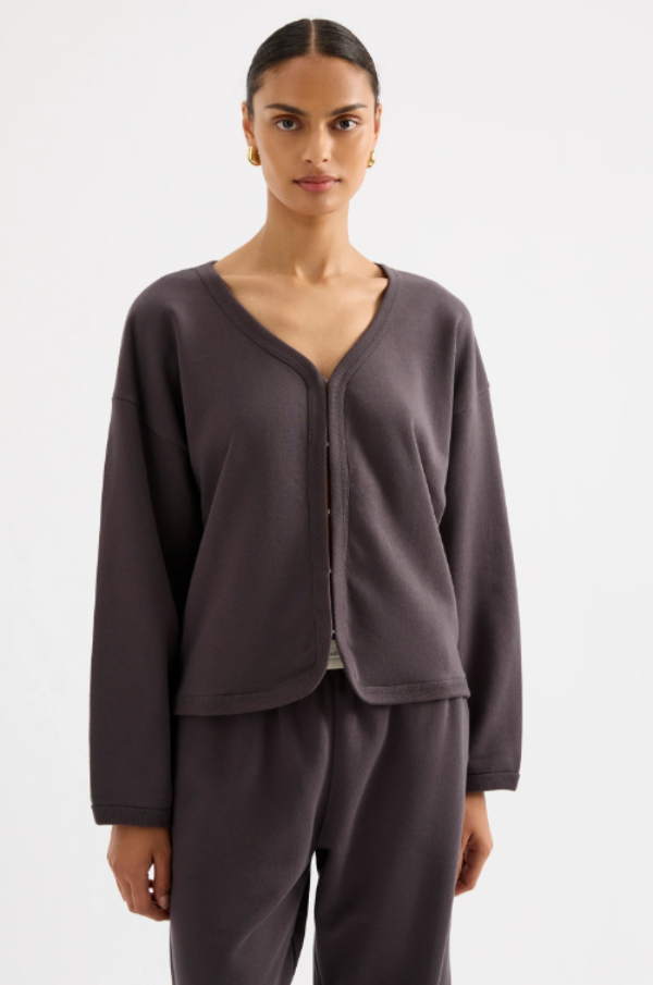 Lounge Fleece Cardigan Coal