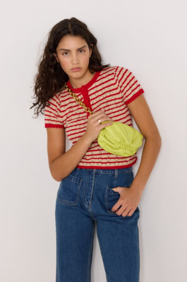 Chloe Stripe Knit Tee Red/Beige