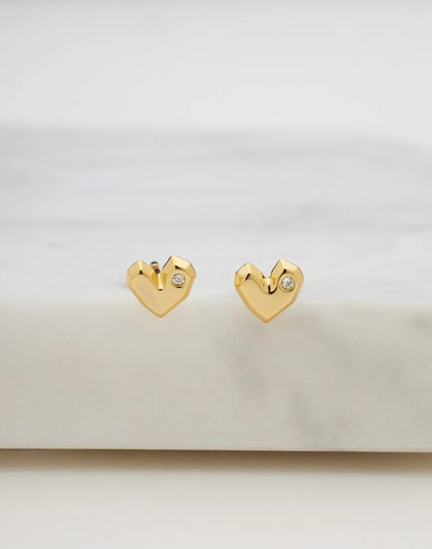 Crystal Heart Stud Earring Gold