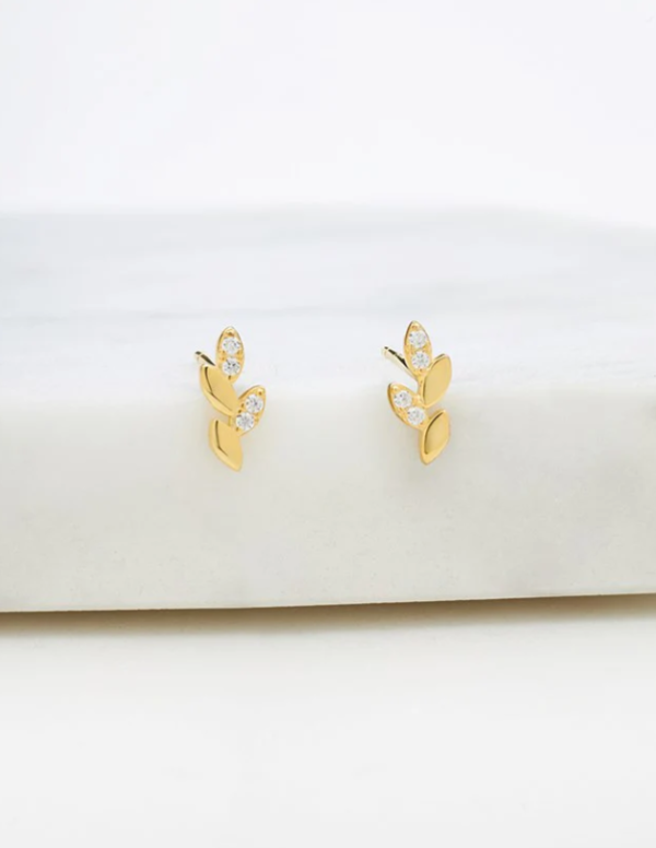 Crystal Leaf Stud Earring Gold