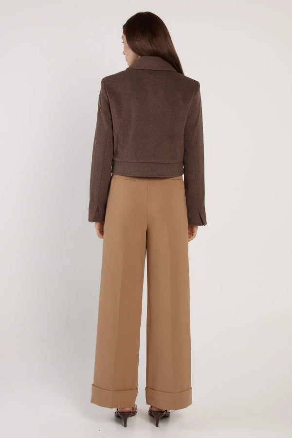 Devyn Wool Blend Cropped Jacket Chocolate
