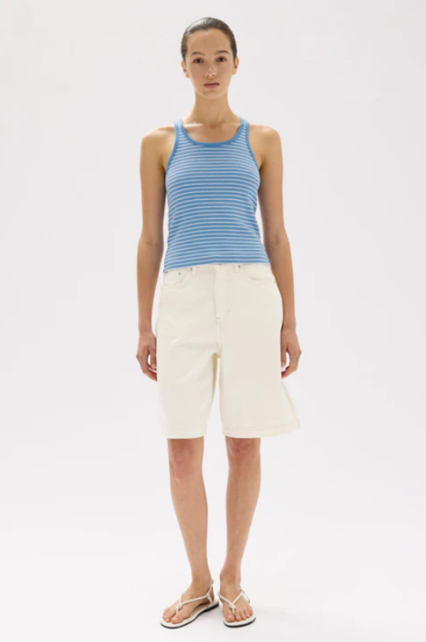 Drew Stripe Rib Knit Tank Bahama/White