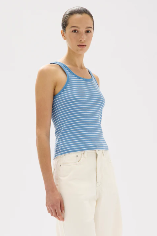 Drew Stripe Rib Knit Tank Bahama/White