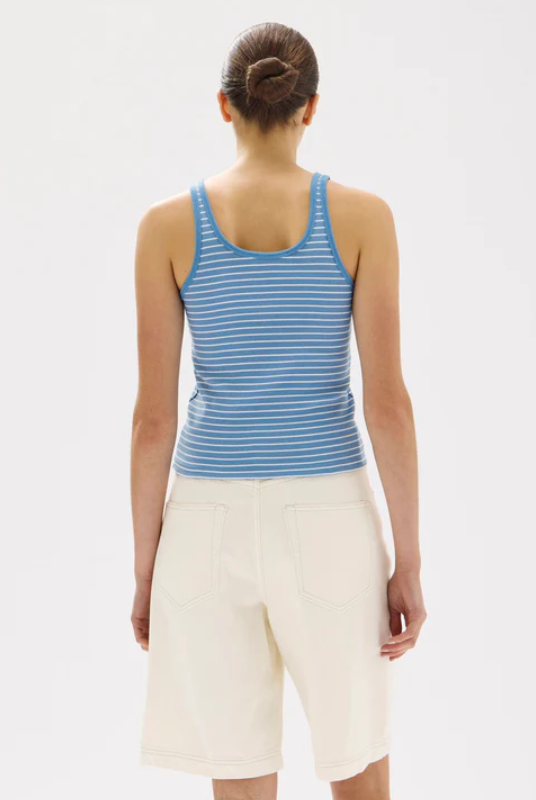 Drew Stripe Rib Knit Tank Bahama/White