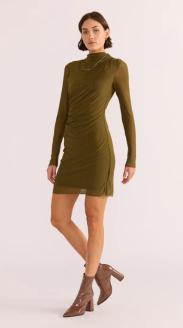 Elodie Mesh Mini Dress Khaki