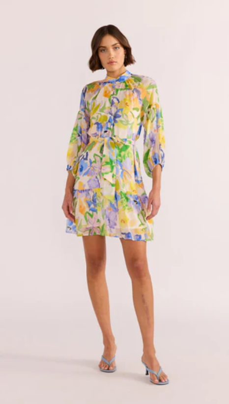 Fable Blouson Mini Dress Painterly-Floral