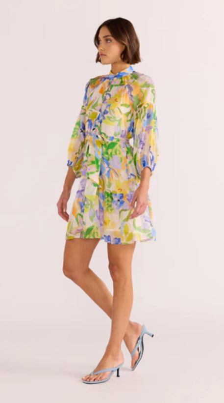 Fable Blouson Mini Dress Painterly-Floral