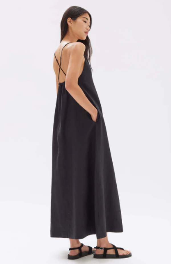 Fiona Linen Midi Dress Black