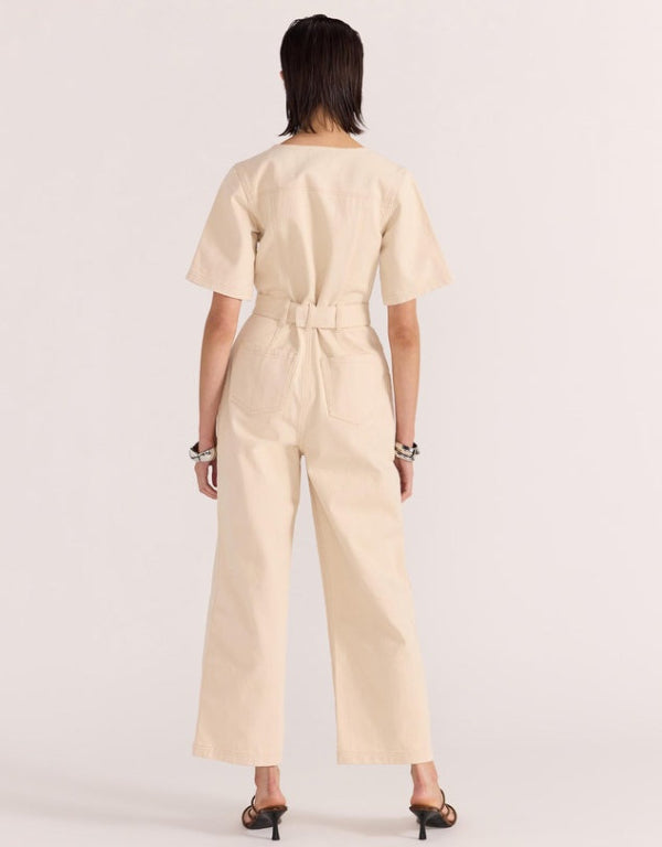 Lani Denim Crop Jumpsuit Cream