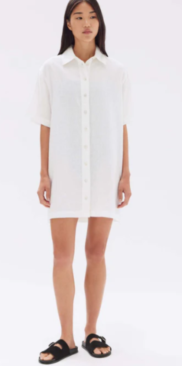 Louise Linen Mini Shirt Dress White