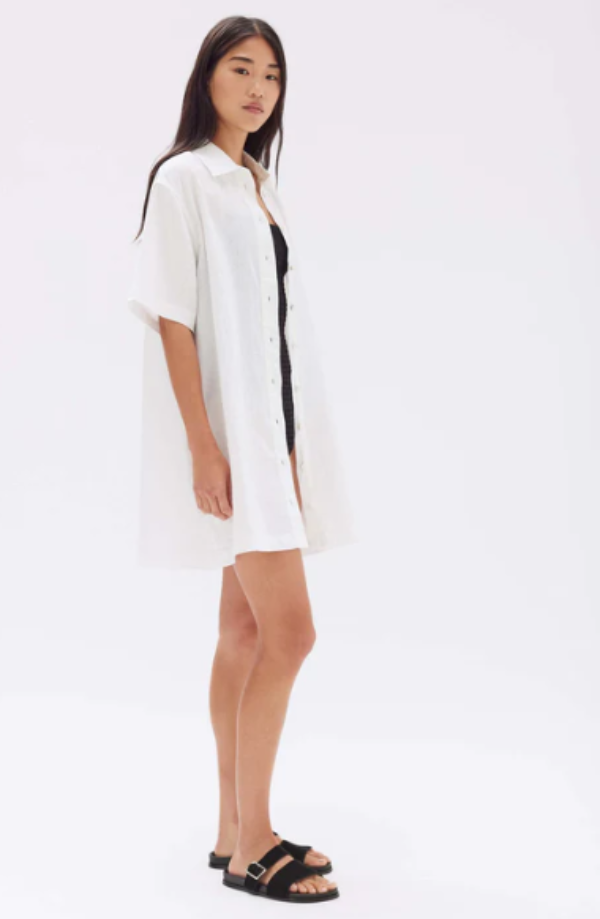 Louise Linen Mini Shirt Dress White
