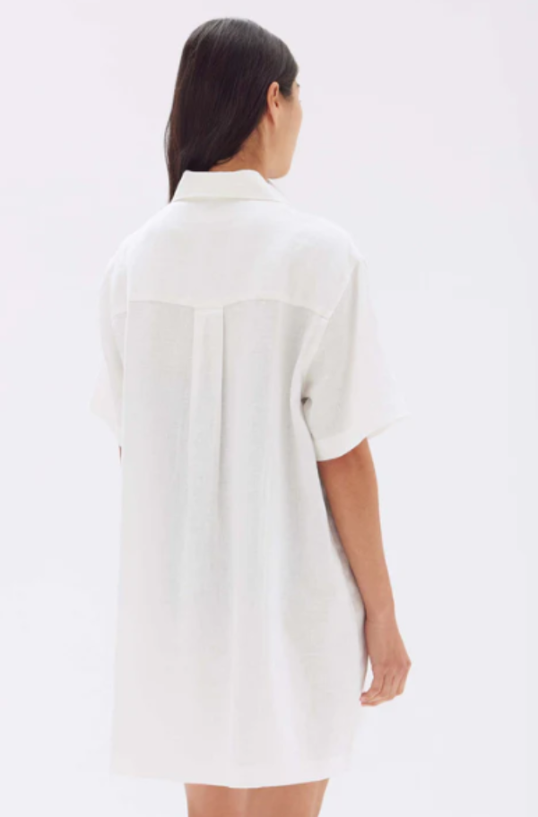 Louise Linen Mini Shirt Dress White