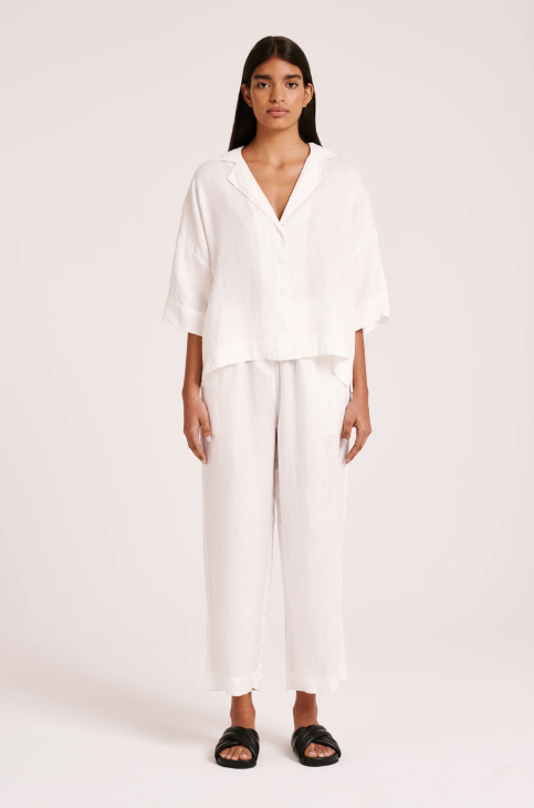 Lounge Linen Crop Pant White