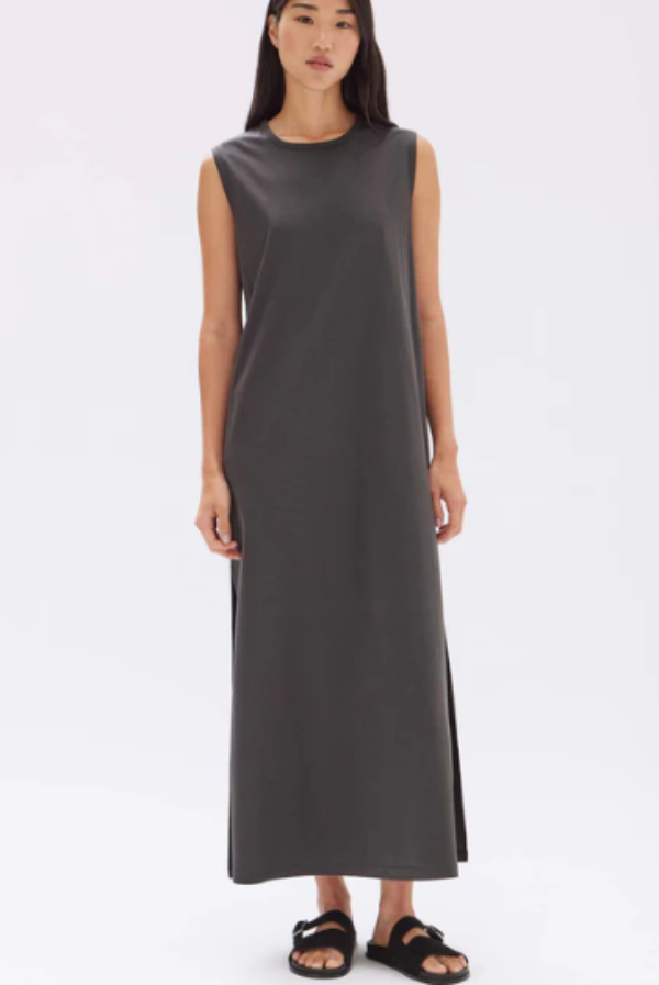 Madison Silk Blend Tank Dress Washed Black