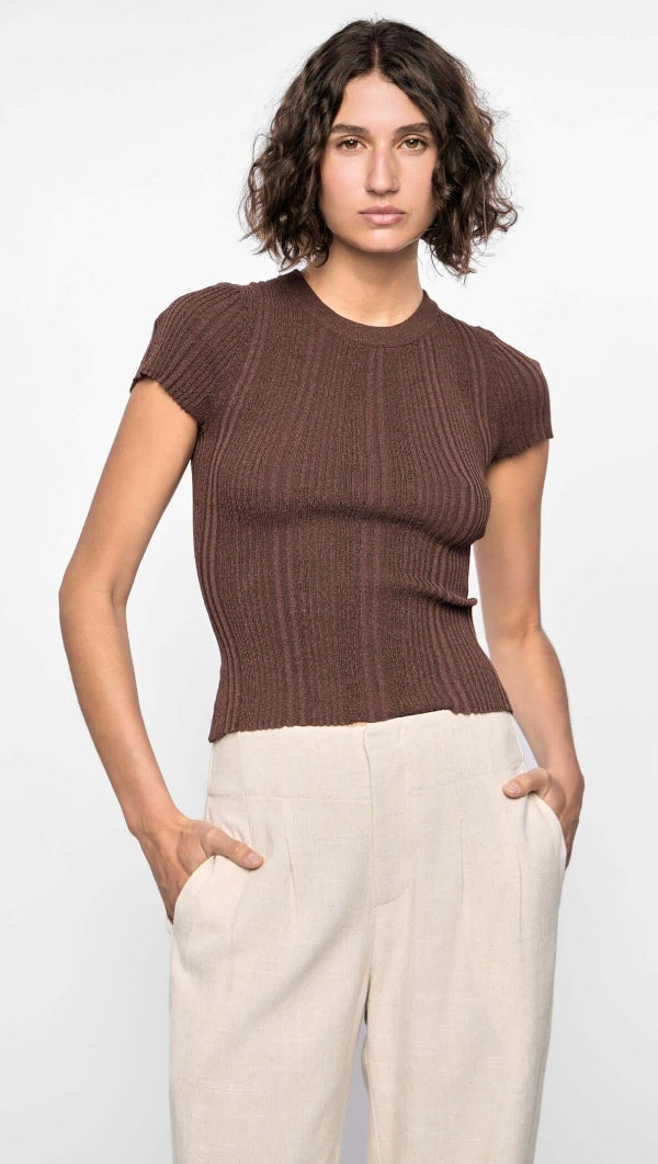 Maya Ribbed Knit Tee Espresso