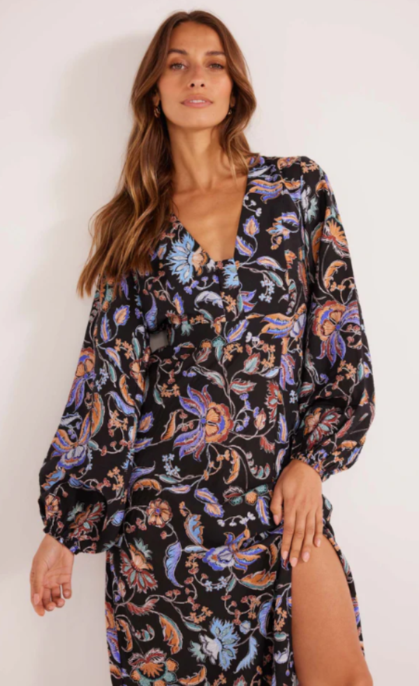 MINKPINK Celeste Long Sleeve Midi Dress Sketched Chintz Floral