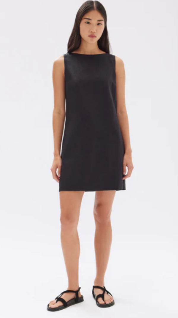 Nadine Linen Mini Dress Black