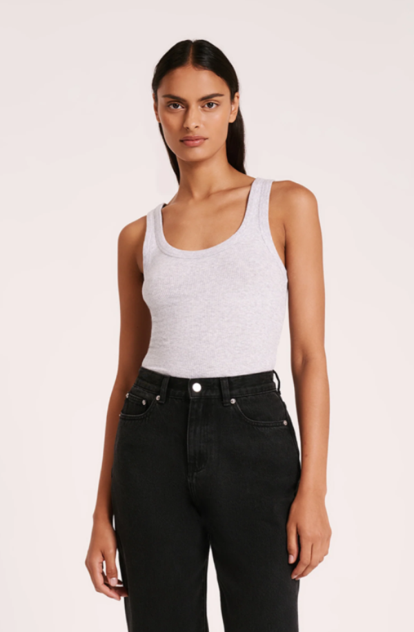 Nude Lucy Organic Rib Singlet Grey Marle