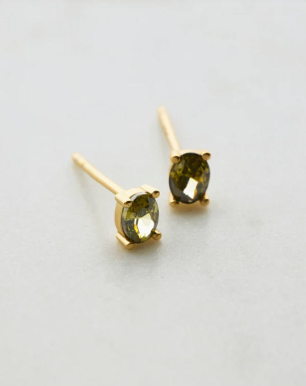 Oval Crystal Stud Gold/Green