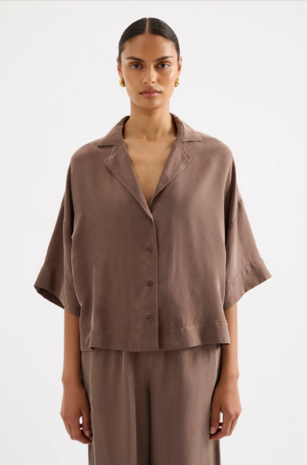 Rika SS Cupro Shirt Chestnut