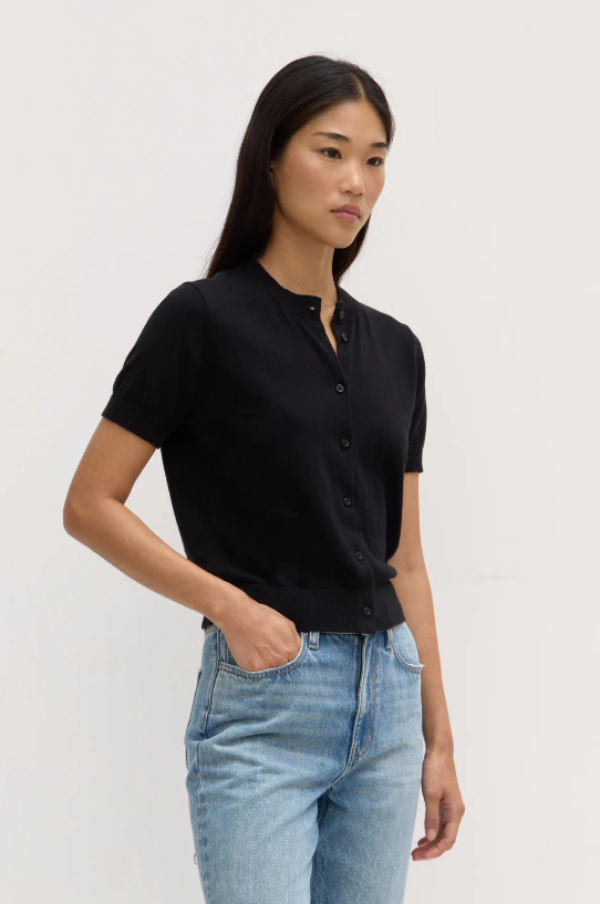 Semra Cotton Cashmere Short Sleeve Cardigan Black