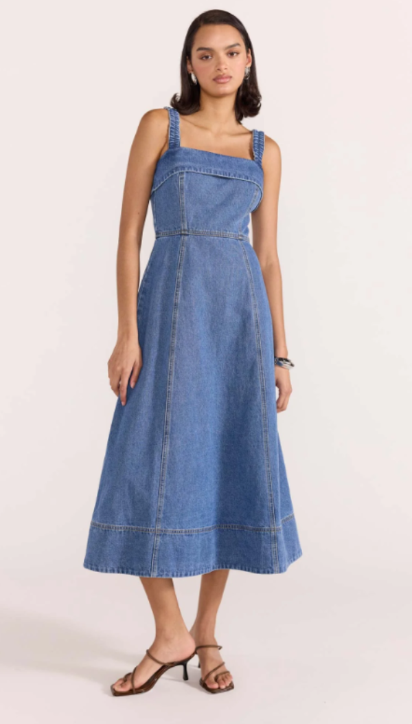 Tate Denim Midi Dress Mid-Blue