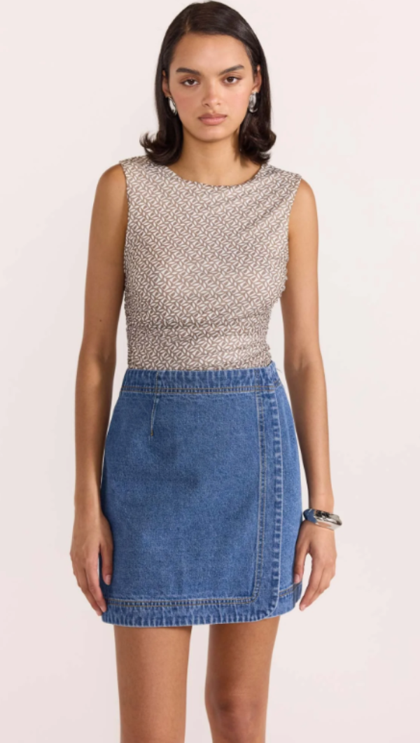 Tate Denim Wrap Skirt Mid-Blue