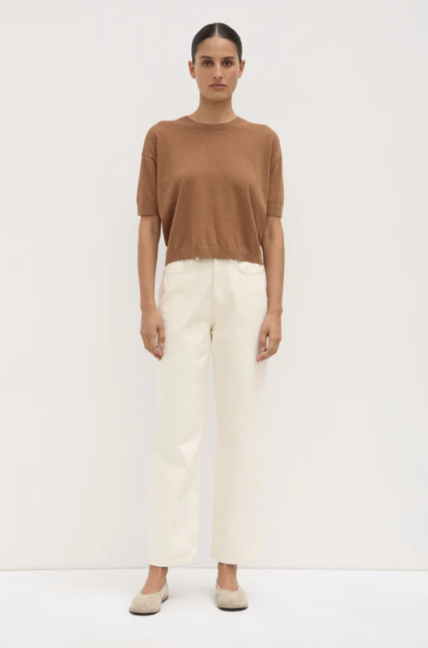 Vanya Cotton Cashmere Boxy Knit Tee Bronze