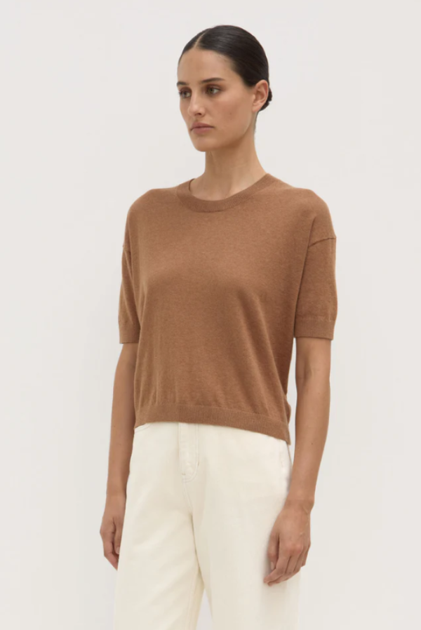Vanya Cotton Cashmere Boxy Knit Tee Bronze
