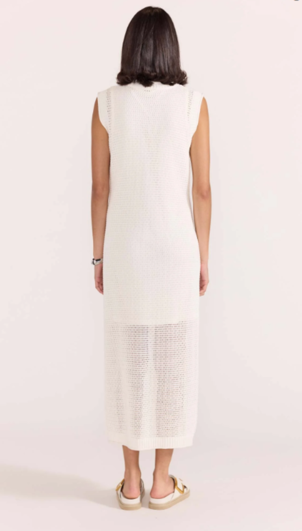 Wave Open Knit Midi Dress White