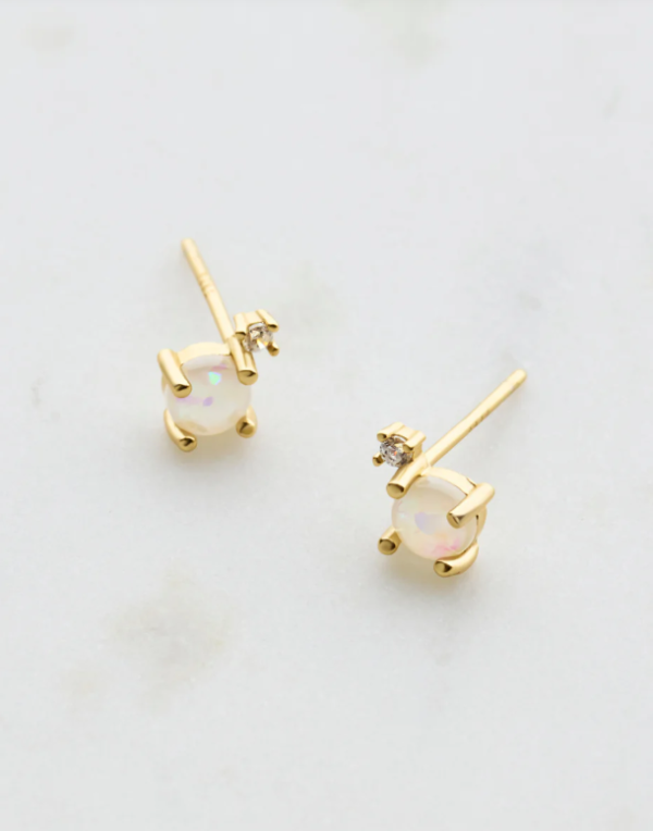 White Opal & Crystal Stud Gold