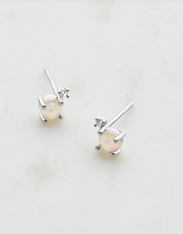 White Opal & Crystal Stud Silver