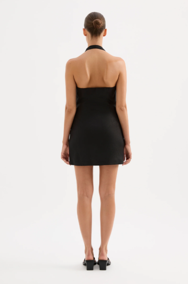 Zayda Linen Mini Dress Black