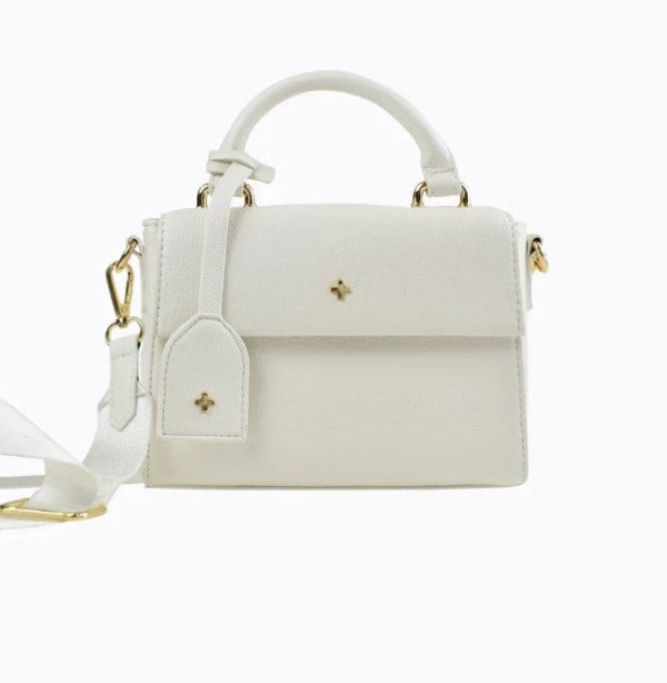 Peta + Jain Hadid Flapover Bag with Tag+ Webbing Strap White Pebble Gold