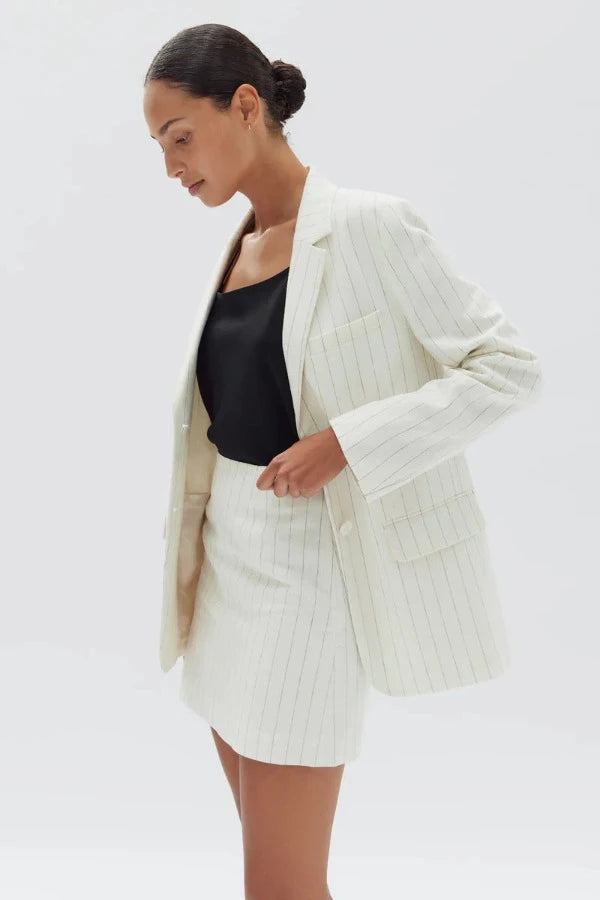 Leila Linen Stripe Skirt Cream Pinstripe