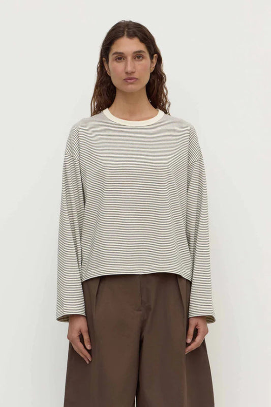 Malone Cropped Stripe Long Sleeve Tee Cream Black