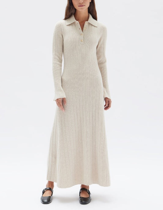 Assembly Label Astrae Wool Rib Maxi Long Sleeve Dress Oat Marle