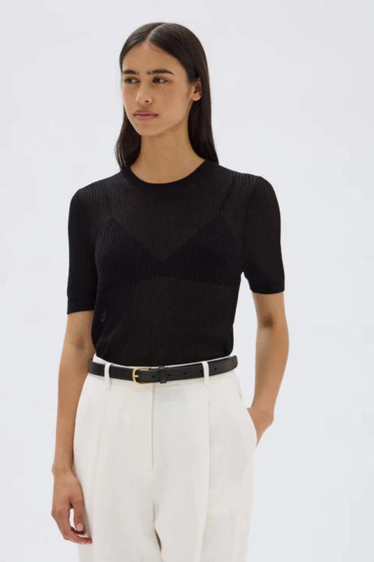 Belle Knit Short Sleeve Tee Black